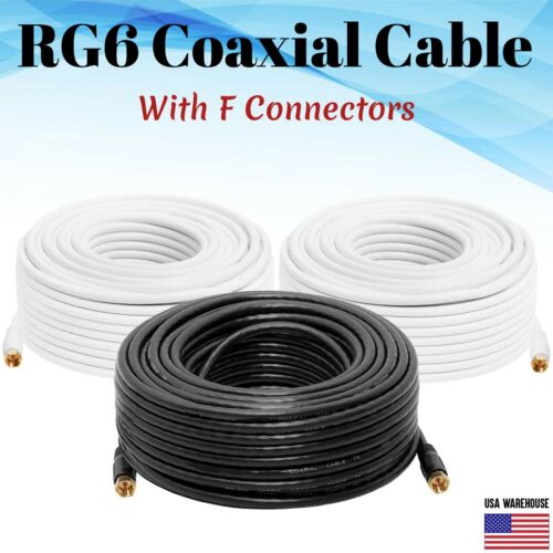 RG6 Coaxial Digital Cable Satellite TV Antenna Coax Dish Video HD F-Type Dual - Afbeelding 1 van 11