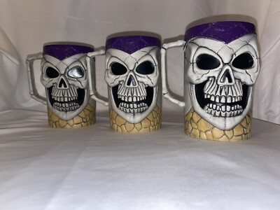 Set of 3 VTG Easter Unlimited Inc Skull Mug Stein Gold Tooth Pirate Halloween