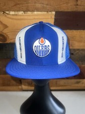 Vintage 80s Edmonton Oilers NHL Hockey Blue color Snapback Hat AJD Lucky Stripes