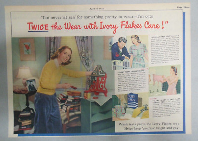 Ivory Flakes Soap Ad: Twice The Wear With Ivory ! from 1944 Size:  11 x 15 inch