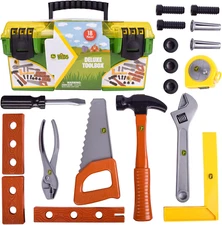 JD 18 Piece Deluxe Tool Box, Construction Playset Tape Measure and Tools