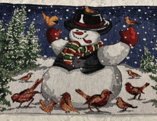 Snowman w/ Birds Tapestry Table Runner 68" x 12" Christmas Winter Holiday Decor