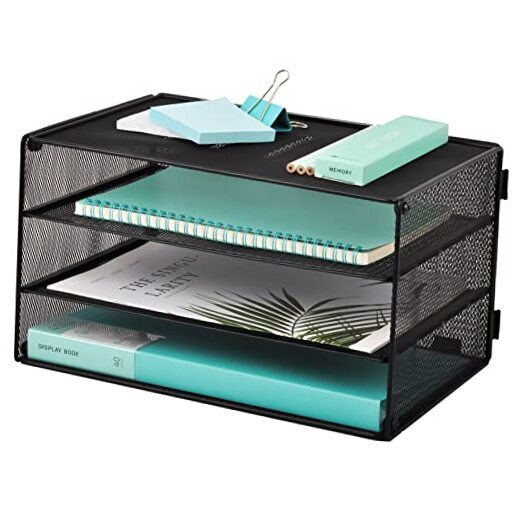 3-Tier Black Mesh Paper Organizer Tray for Desk Files Letters-image