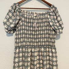 Loft Women’s Green Floral Stretch Smocked Short Sleeve Square Neck Mini Dress M
