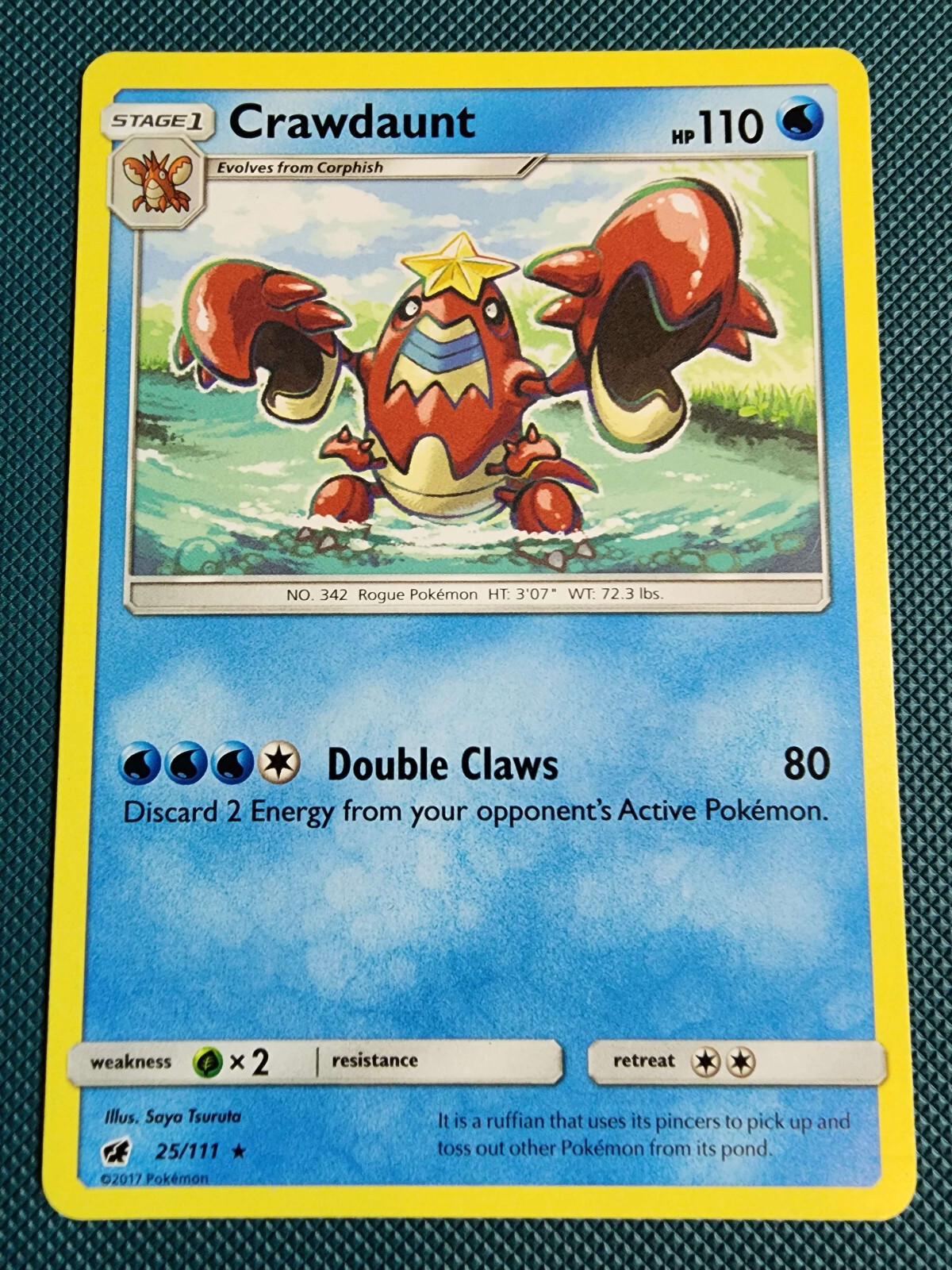 Pokemon TCG Crawdaunt Crimson Invasion 25 Sun & Moon LP Card
