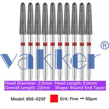 10/pk Dental FG High Speed Diamond Burs Round End Taper Burs 856-025F Fine Grit