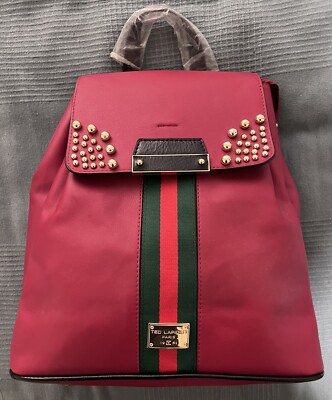Ted Lapidus Paris Red Leather Backpack NWT