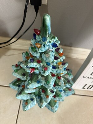 Vntg Ceramic Flocked Christmas Tree w/snowflake Bulbs 14''×11 Unbranded 5lbs