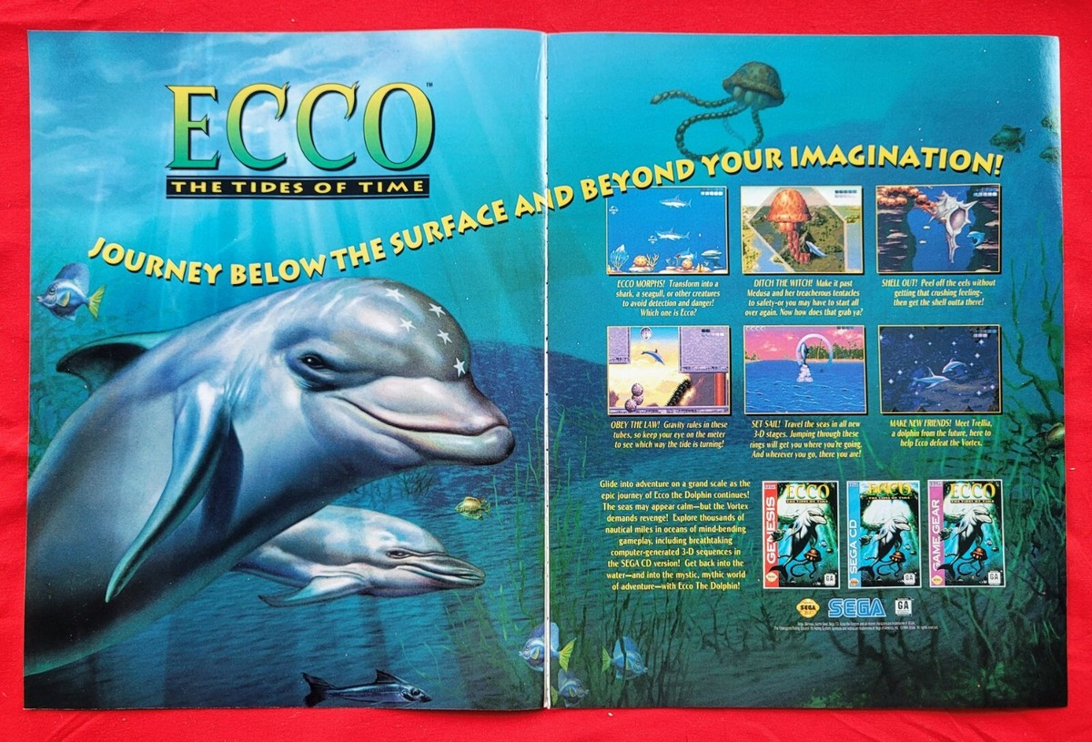 RARE 1993 ECCO The Dolphin Tides Of Time Sega Video Game = 2pg