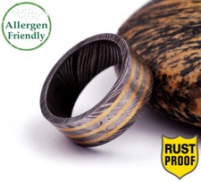 Customized Triple Brass Sleeve Inlay Flat Damascus Steel Ring Mens Band For Him