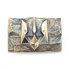 Handmade brass belt buckle "Ice and fire", Ukrainian trident low poly geometric