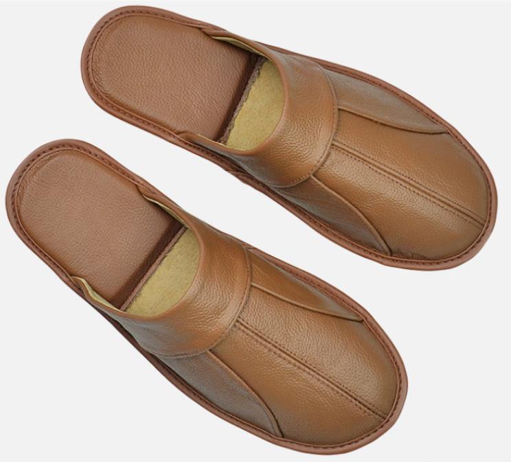 Men Luxury Leather Home Slippers Spring Soft Bedroom Indoor Flat Shoes Slip On