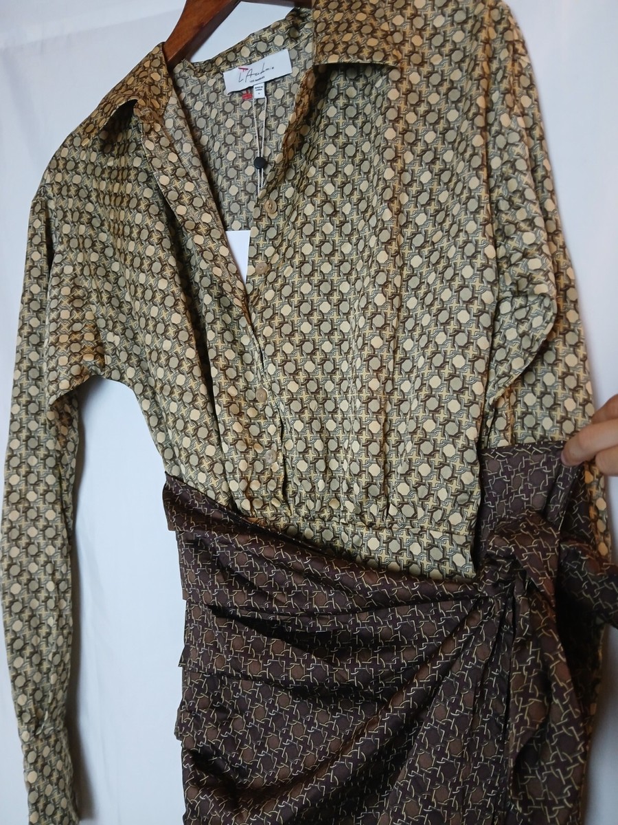 the kamille mini dress in tan & brown chain l'academie The Camille mini dress is tan and brown chain L'Academie