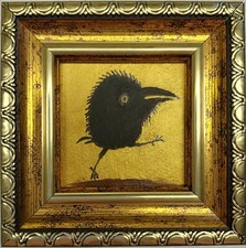 Crow Painting Bird Oil Painting Running Raven Wall Art Golden Painting Framed