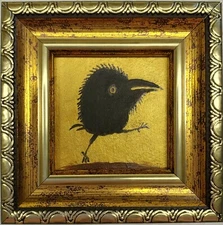 Crow Painting Bird Oil Painting Running Raven Wall Art Golden Painting Framed
