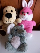 PINK RABBIT BEIGE DOG & GREY ELEPHANT 3 SOFT TOYS **GC**