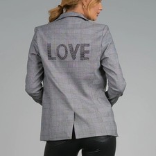 Elan Rhinestone “love” Houndstooth Plaid Blazer