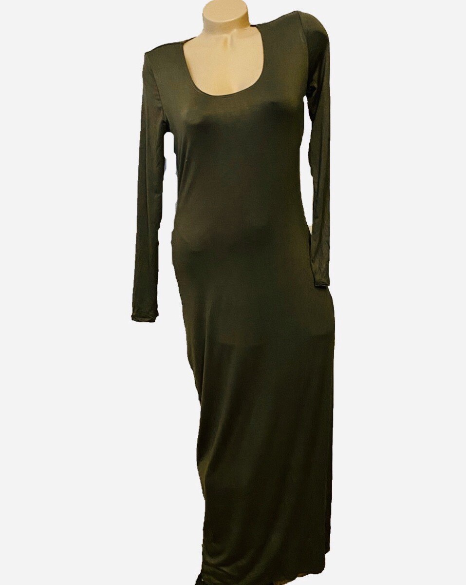 Mustard Seed Olive Green Maxi Dress Side Slit NWT NEW LARGE | eBay