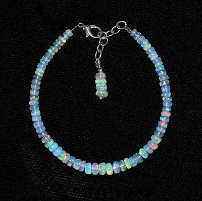 #ad AAA Natural Ethiopian Opal Welo Fire Opal Gemstone Beads 7.5quot; Bracelet $18.00