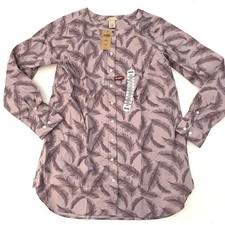 New Duluth Wrinkle Fighter Tunic Shirt Purple Feather Print Size Medium