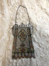 Antique Metal Mesh Chain Link Flapper Purse Clutch Evening Bag Hinged Frame