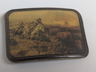 Vintage Masterpiece Western Belt Buckle - Buffalo Hunt Scene Native American