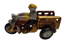 Vintage 1930s Cast Iron Motorcycle Cycle CRASH CAR Red Gold