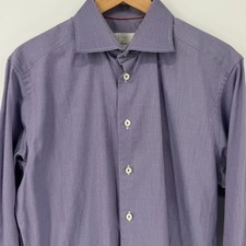Eton Slim Fit Dress Shirt Men's 16.5 42 Purple Micro Check Long Sleeve
