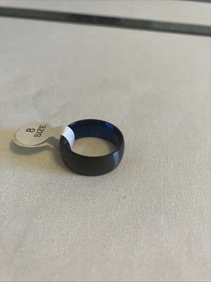 Black Brushed Blue Interior Titanium Ring 7mm Size 8 #1878