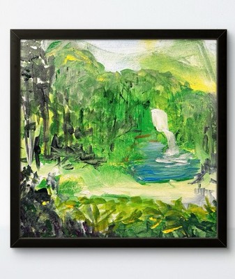 Original Abstract Expressionism 12x12 WaterfallColorful Handmade Signed Fine Art