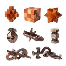 8pcs Puzzles Toys Wooden and Metal Brain Teaser Game 4.5 x 5.9 inches