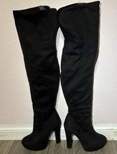 Dream Pairs Black Over the Knee Platform Bloc...