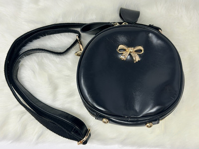 Beibaobao Black Crossbody (Bei Bao Bao) Bag Purse Round Gold Bow Accent