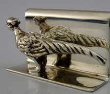 ENGLISH SOLID STERLING SILVER PHEASANT MENU HOLDER 2000 SHOOTING ANIMAL