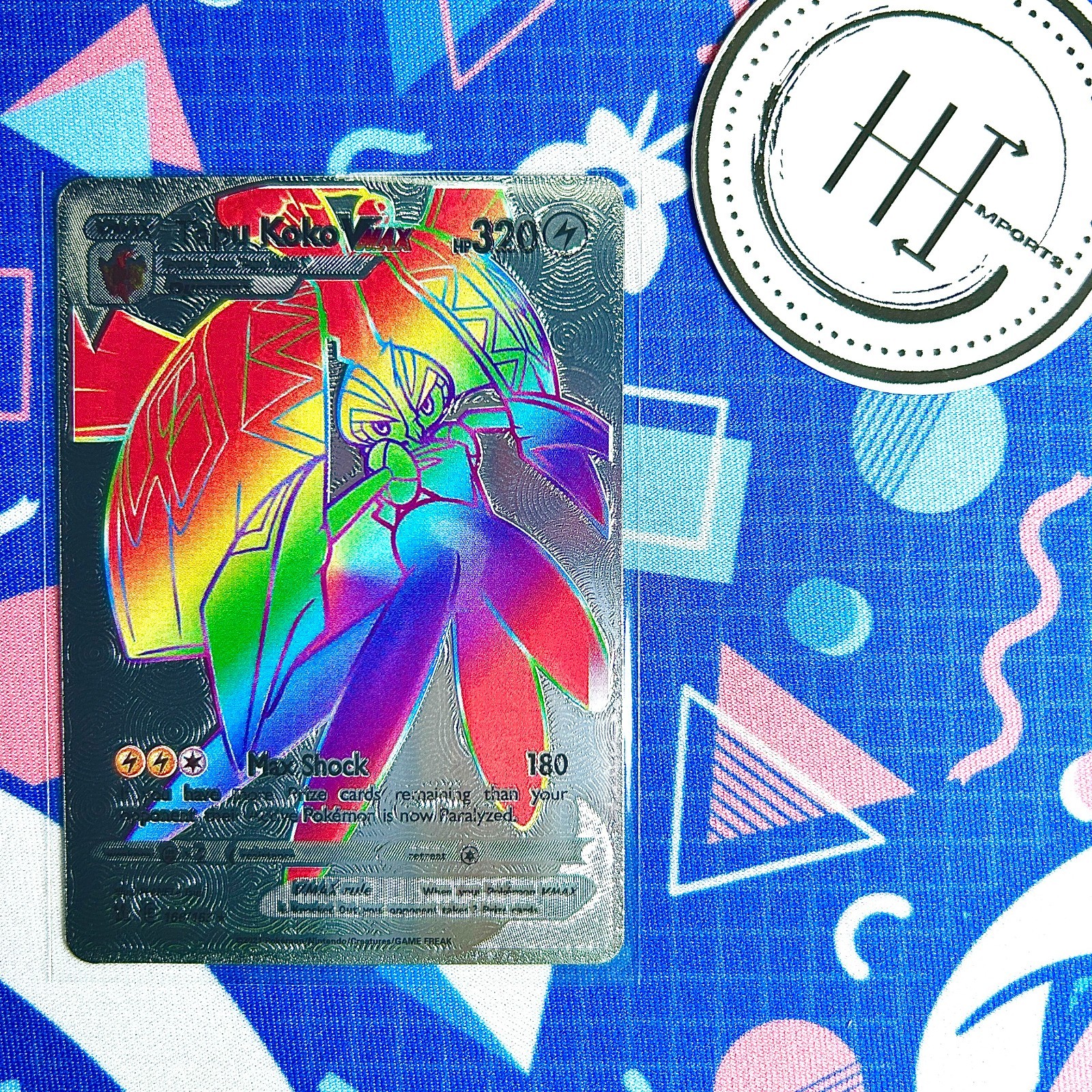 Pokémon Tapu Koko Vmax Silver Foil Holo Textured Fan Art Card Nintendo
