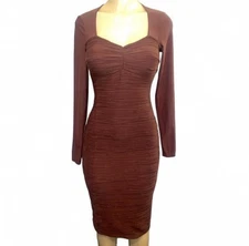 Wolford Dafina Dress Long Sleeve Ruched Bodycon Midi  Brown Size Small