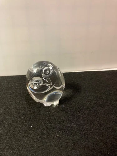Vintage STEUBEN Crystal Art Glass Signed Owl Hand Cooler Paperweight, NR