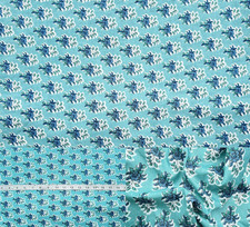 Indian Hand Block Print 60/60 Aqua 100 Cotton Fabric by the Yard, Lightweight F
