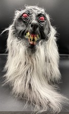 VTG Whole Head Grey Werewolf Wolfman Fang Rubber Halloween Mask Hood Faux Fur