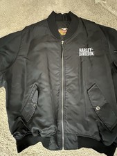Vintage Harley Davidson Embroidered Logos Black Bomber Jacket Made In USA 3XL