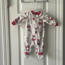UNISEX CARTER ZIP FRONT SNAP CHRISTMAS SLEEPER SANTA REINDEER SIZE NEWBORN