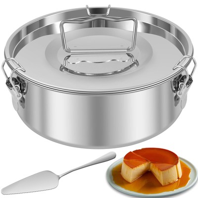 Spatula Stainless Steel Flan Pan 1.5qt Capacity Mold With Lid And Round