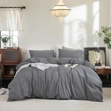 Dark Gray  Cotton Duvet Cover Set 3-piece Silky Soft Breathable Duvet Cover Set.