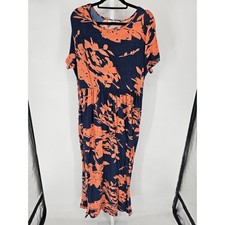 Nemidor Womens Sz 3XL Maxi length Shirt Dress Blue Orange Floral
