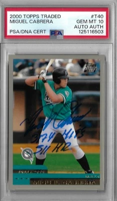 Miguel Cabrera Autographed 2000 Topps Traded T40 Rookie Card PSA 10 TIGERS HOFER - Image 1 of 4