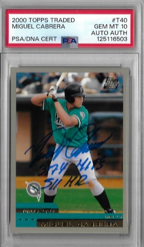 Miguel Cabrera Autographed 2000 Topps Traded T40 Rookie Card PSA 10 TIGERS HOFER