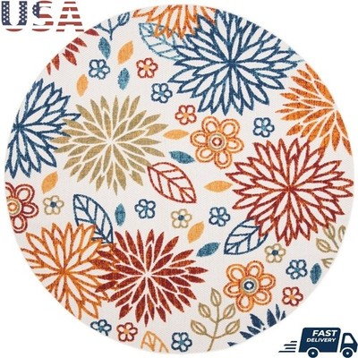 Outdoor Indoor Area Rug Easy Care Water Resistant Floral Pattern Low Pile Decor