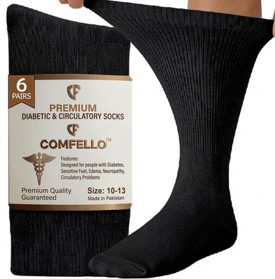 3 6 12 Pairs Mens Diabetic Crew Socks Circulatory Non-Binding Cotton 9-11 10-13