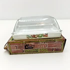 Vintage Jeannette Glasbake Tres Gourmet Covered Super Roast Pan Milk Glass