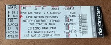 8/15/20 Motley Crue Def Leppard Stadium Concert Ticket Stub Cancelled For Covid